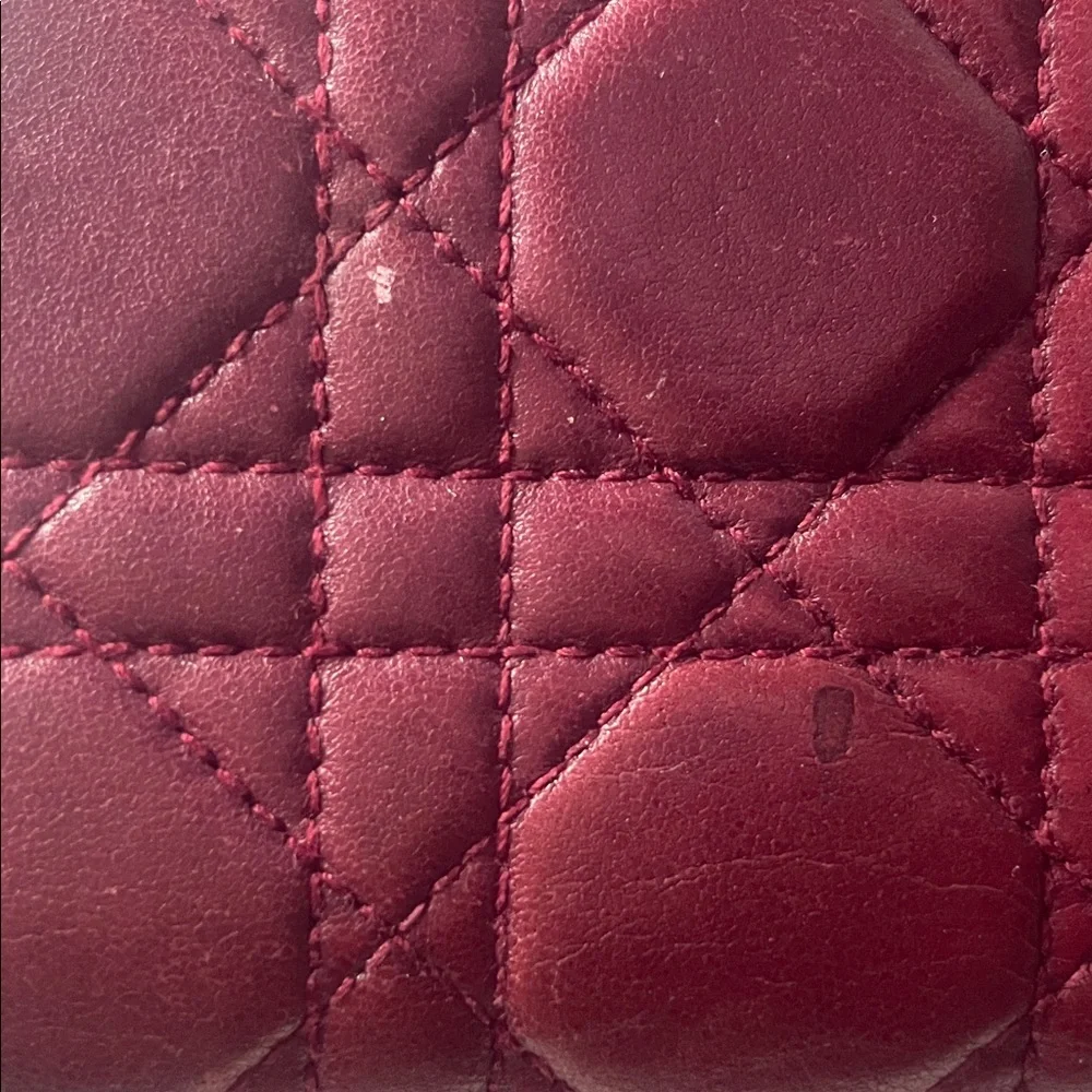 Christian Dior Voyageur Cannage Quilted Lady Dior Leather Zip Long Wallet in Red